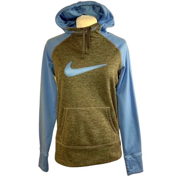 Nike Therma Fit Hoodie Womens Sz S Blue Gray Pullover Athletic Logo Swoosh Y2K - Picture 3 of 13